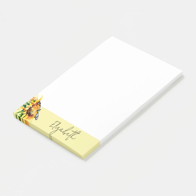 Bloco De Notas Girassol e borboleta personalizados (Inclinado)