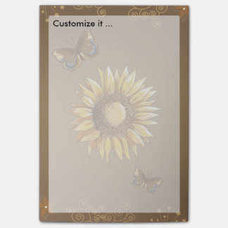Bloco De Notas Girassol e Borboletas Vintage Elegante