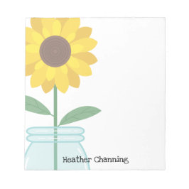 Bloco De Notas Girassol em Mason Jar - Adicione seu nome