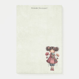 Bloco De Notas Girl with A Frog Doll Cute Whimsical