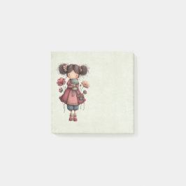 Bloco De Notas Girl with A Frog Doll Cute Whimsical