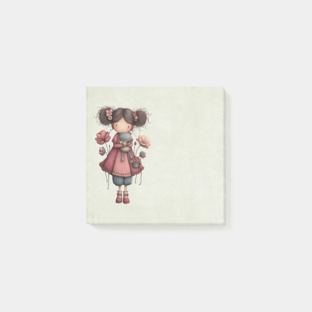 Bloco De Notas Girl with A Frog Doll Cute Whimsical (Frente)
