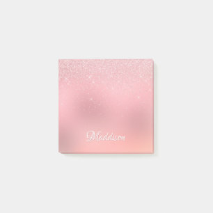 Bloco De Notas Girly Blush Pink Silver Glitter Nome Personalizado