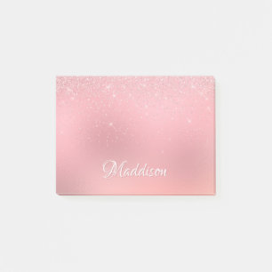 Bloco De Notas Girly Blush Pink Silver Glitter Nome Personalizado