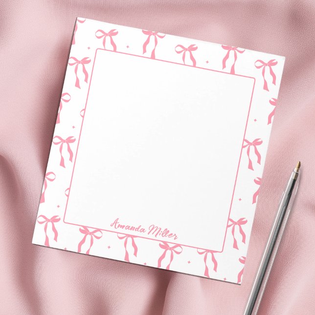 Bloco De Notas Girly Coquette  Aesthetic Pink Bow Monogram (Criador carregado)
