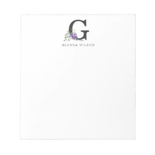 Bloco De Notas Girly Floral Watercolor Boho Chic Purple Monograma
