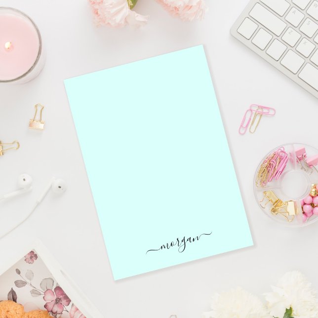 Bloco De Notas Girly Green Blue Monograma Moderno Script Pessoal (Criador carregado)