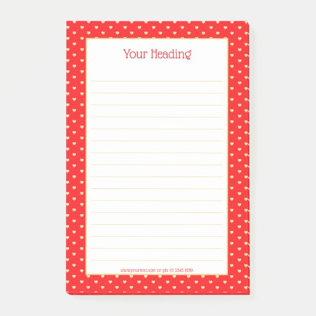 Bloco De Notas Girly Hearts Faux Gold Foil Red Patterno (Frente)