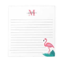 Bloco De Notas Girly Monograma Tropical Deixa Flamingo Rosa Linha