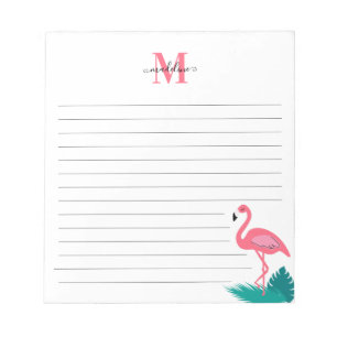 Bloco De Notas Girly Monograma Tropical Deixa Flamingo Rosa Linha