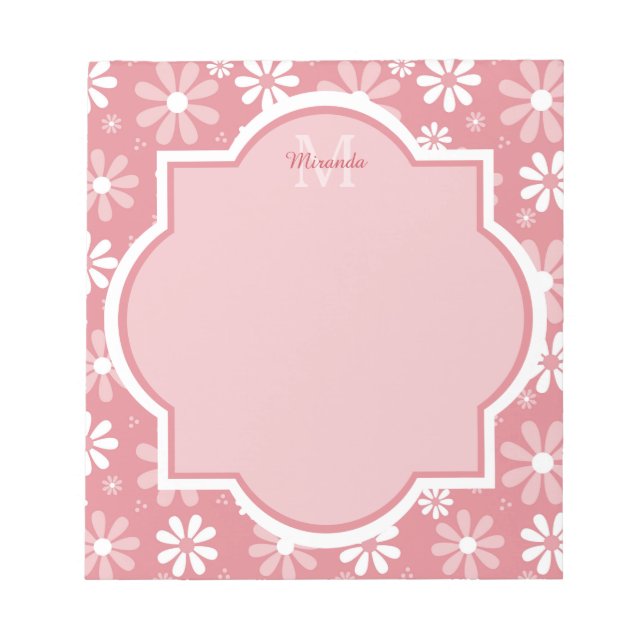 Bloco De Notas Girly Monogramas Flores De Margarida Rosa, Cuta, C (Frente)
