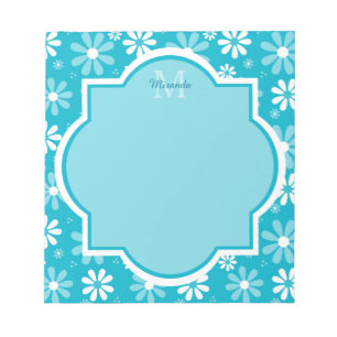 Bloco De Notas Girly Monogramas Turquoise Daisy Flowers Com Nome