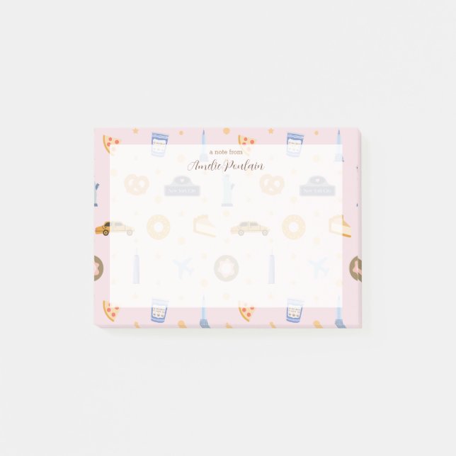 Bloco De Notas Girly NYC Pattern Baby Pink Name (Frente)