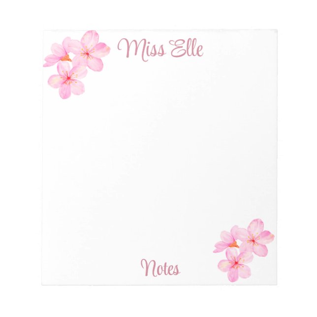 Bloco De Notas Girly Pink Floral Custom (Frente)