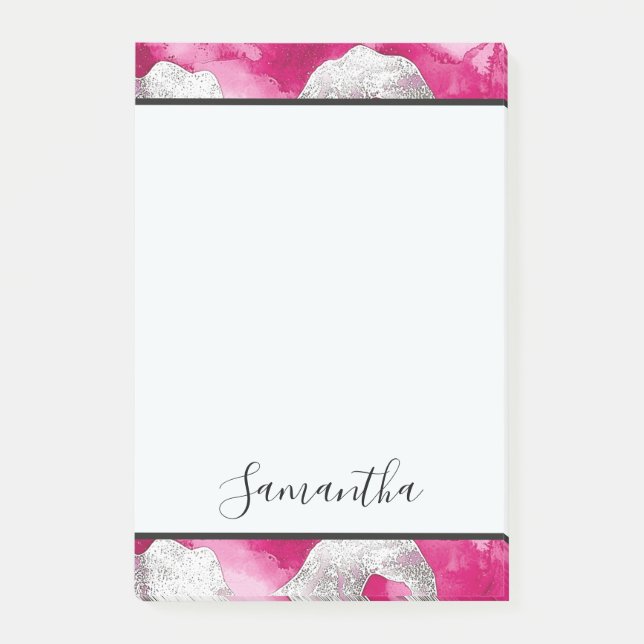 Bloco De Notas Girly Pink White Abstrato (Frente)