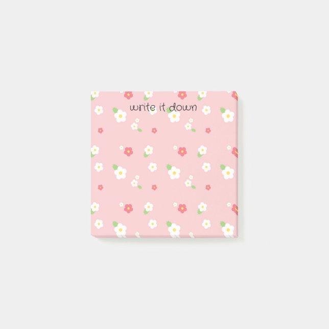 Bloco De Notas Girly Pink & White Flowers Escrevem-No (Frente)