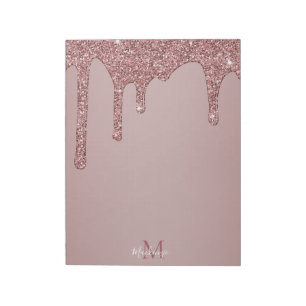 Bloco De Notas Girly Rosa Dourado Sparkle Glitter Drives Monogram