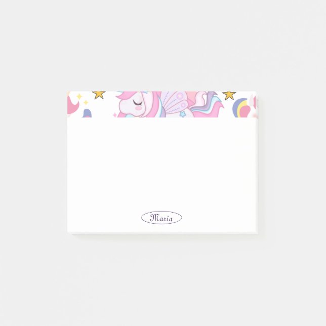 Bloco De Notas Girly Unicorn Rainbow Nome Personalizado (Frente)