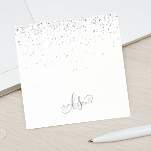 Bloco De Notas Glam Black Silver Glitter Glam Monograma Nome