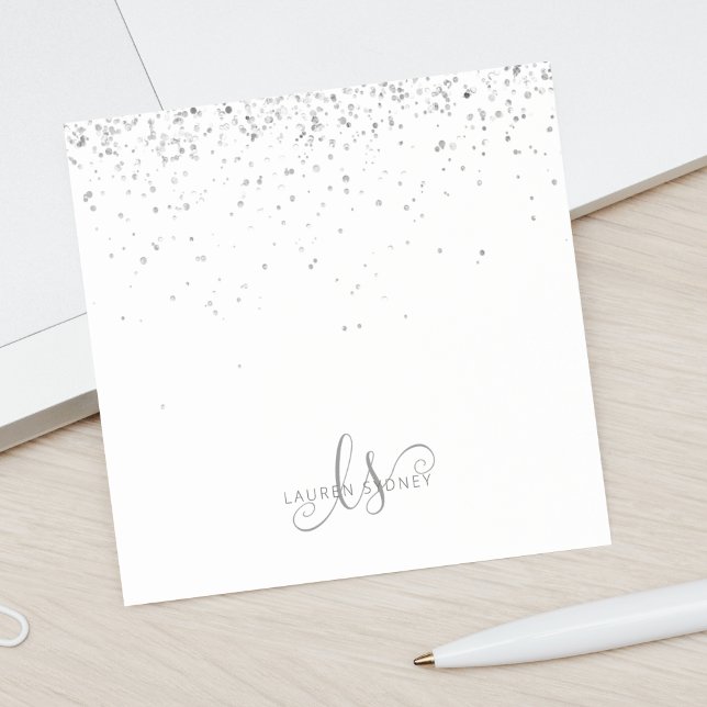 Bloco De Notas Glam Black Silver Glitter Glam Monograma Nome (Criador carregado)
