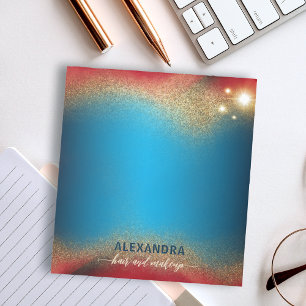 Bloco De Notas Glamour Moderno Vermelho Azul Dourado Cabelo e Maq