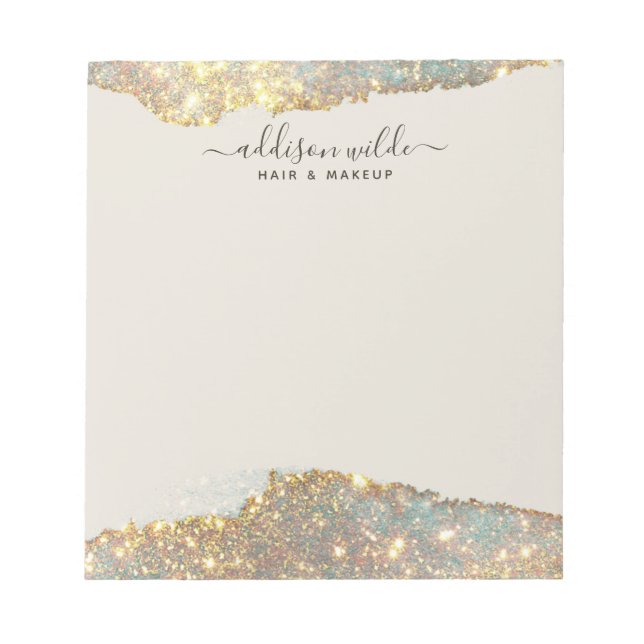 Bloco De Notas Glitter de Glam Moderno de Script de Assinatura Ho (Frente)