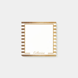 Bloco De Notas Glitter Dourado Elegante Pinstripes Tendência
