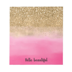 Bloco De Notas Glitter Glitz Confetti, Dourado, Cor de Água Rosa