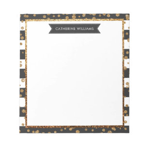 Bloco De Notas Glitter Sparkle Confetti Dourado com faixa negra c