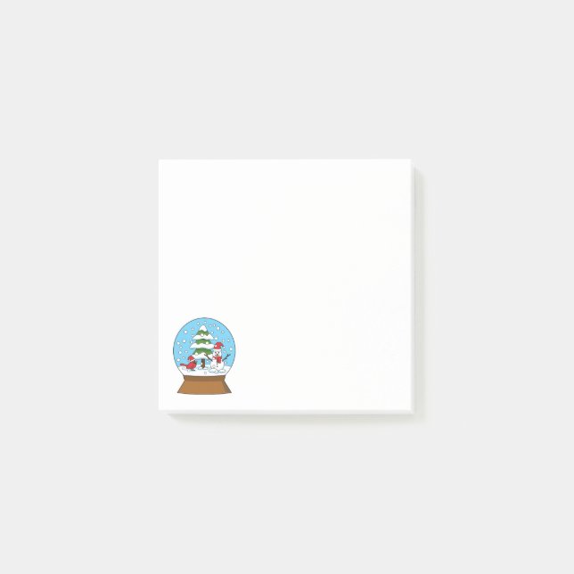 Bloco De Notas Globo de Neve com Cardeal Snowman e Pine Tree (Frente)