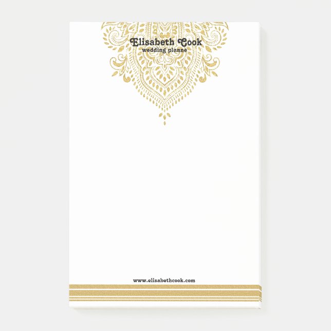Bloco De Notas Glod Paisley Ornament & Stripes WedDesign (Frente)