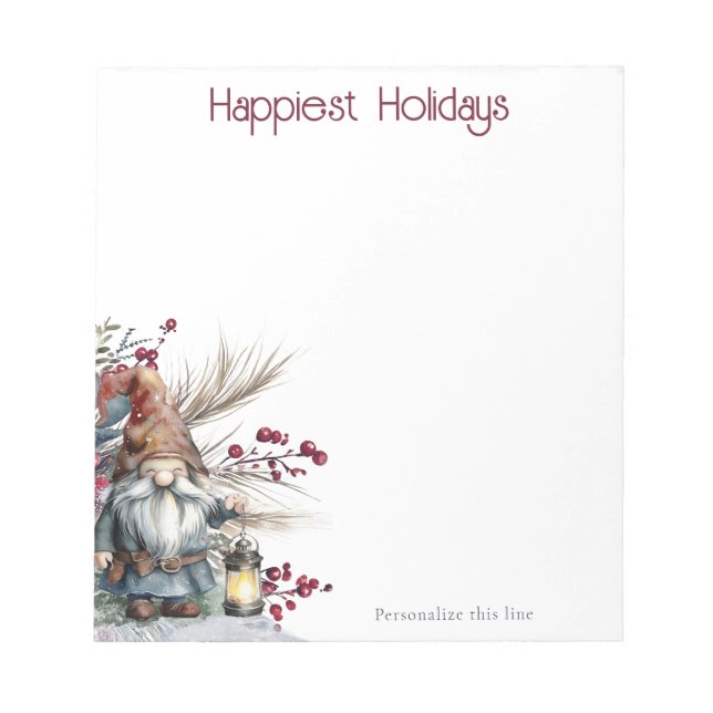 Bloco De Notas Gnome de Natal em Aquarela Rústica Personalizado (Frente)