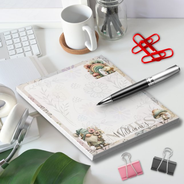 Bloco De Notas Gnome Pastel Personalizado & Floral de Cogumelo Pr (Criador carregado)