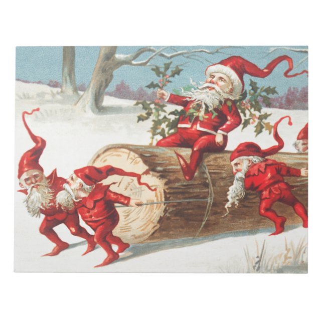 Bloco De Notas Gnomes dragging a cut tree trunk through the snow (Frente)