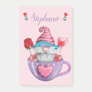 Bloco De Notas Gnomo Whimsical em Tea Cup Hearts & Flowers