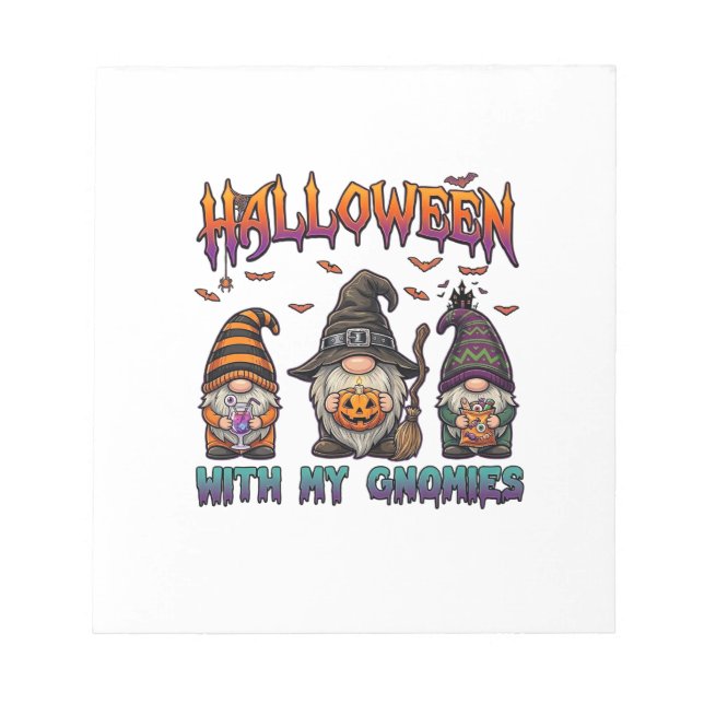 Bloco De Notas Gnomos do Halloween Três Gnomos Chapéu de Bruxa Ab (Frente)