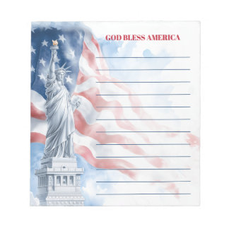 Bloco De Notas God Bless America Statue of Liberty Lined