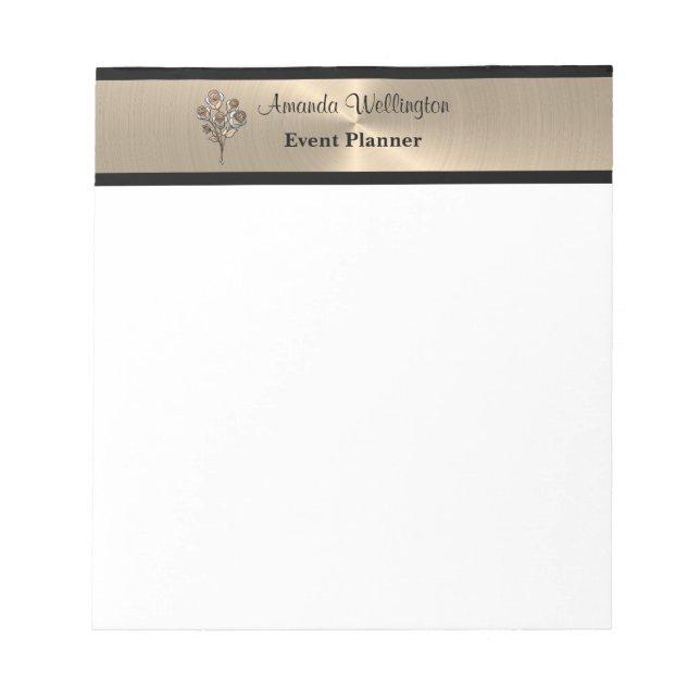 Bloco De Notas Gold and Black Floral Roses Professional Notepad (Frente)
