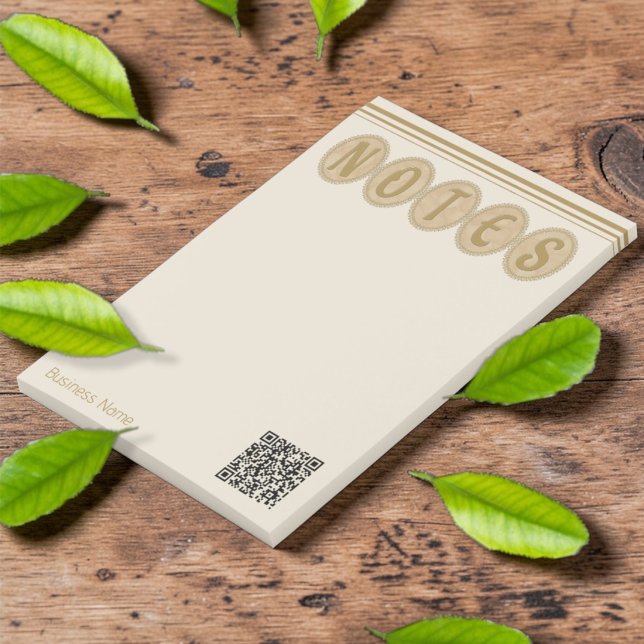 Bloco De Notas Gold And Cream Fancy Business Circle Notepad (Promote your business with these gorgeous golden hues. QR Code for quick access. )