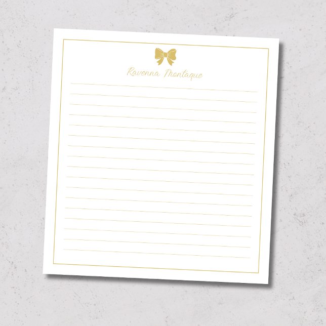 Bloco De Notas Gold Bow Border Handwritten Custom Name Lined  No (Criador carregado)