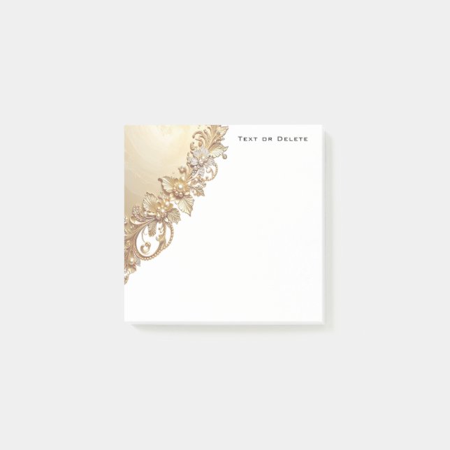 Bloco De Notas Gold Floral Embellishments Post it Notes (Frente)