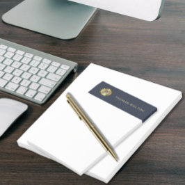 Bloco De Notas Gold Monogram Navy Blue Leather Look Elegant