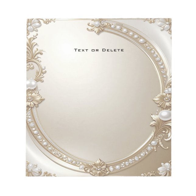 Bloco De Notas Golden Ornate Frame with Pearls Notepad (Frente)