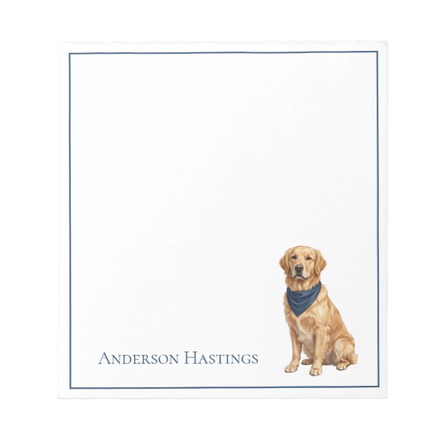 Bloco De Notas Golden Retriever Personalizado Préppy (Frente)