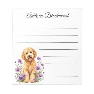 Bloco De Notas Goldendoodle Margaridas Roxas Personalizadas Lined