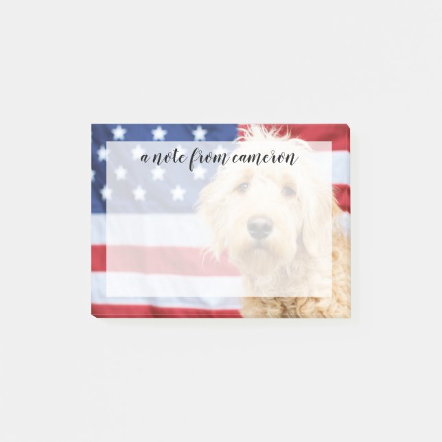 Bloco De Notas Goldendoodododle com bandeira americana (Frente)