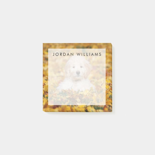 Bloco De Notas Goldendoodododododle Puppy Em Folhas De Queda (Frente)