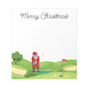 Bloco De Notas Golfer Santa Claus Feliz Natal no campo de golfe