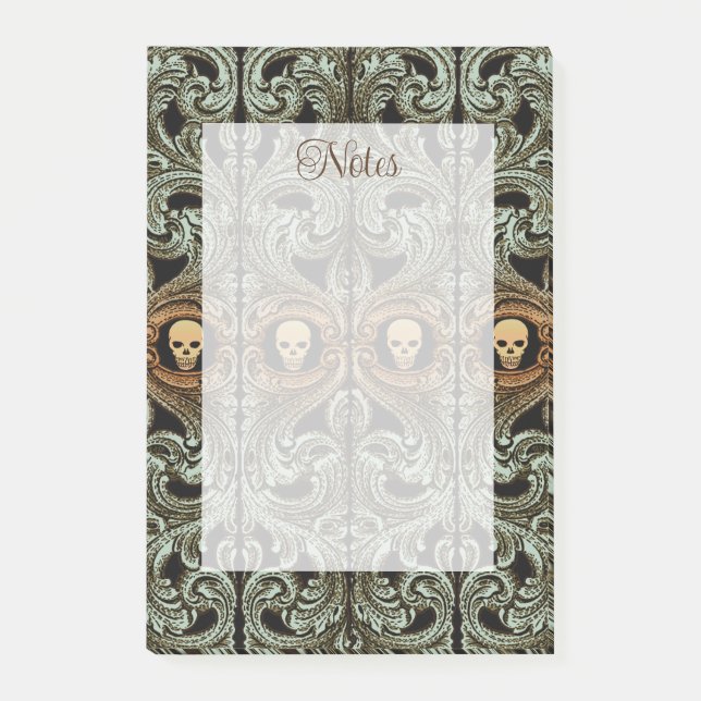 Bloco De Notas Gótico Sage Verde Ornament Com Crânio (Frente)