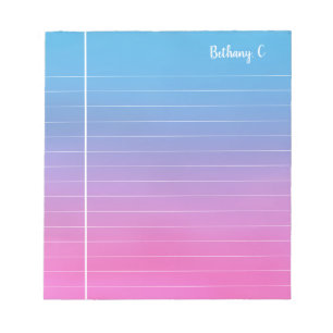 Bloco De Notas Gradiente Cor-de-Rosa Ciano Personalizado Lined